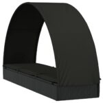 Chaise longue avec toit rond noir 211x57x140 cm résine tressée – Image 2