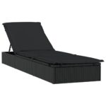 Chaise longue avec toit rond noir 211x57x140 cm résine tressée – Image 3