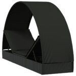 Chaise longue avec toit rond noir 211x57x140 cm résine tressée – Image 6