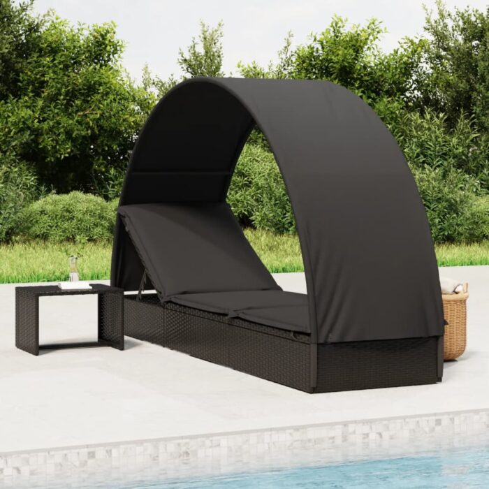 VXL8720845670757_m_en_hd_1.jpg Chaise longue avec toit rond noir 211x57x140 cm résine tressée – Image 1