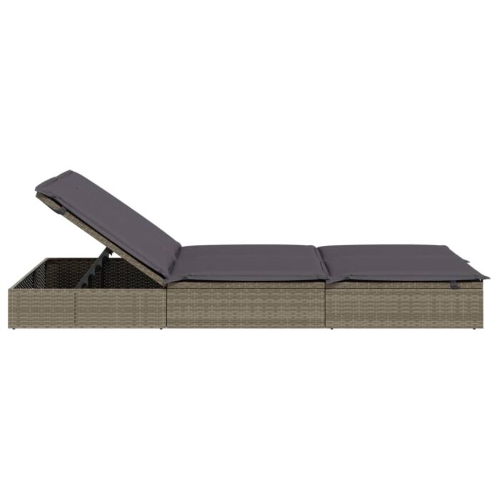 Chaise longue à 2 places avec coussins gris résine tressée – Image 3