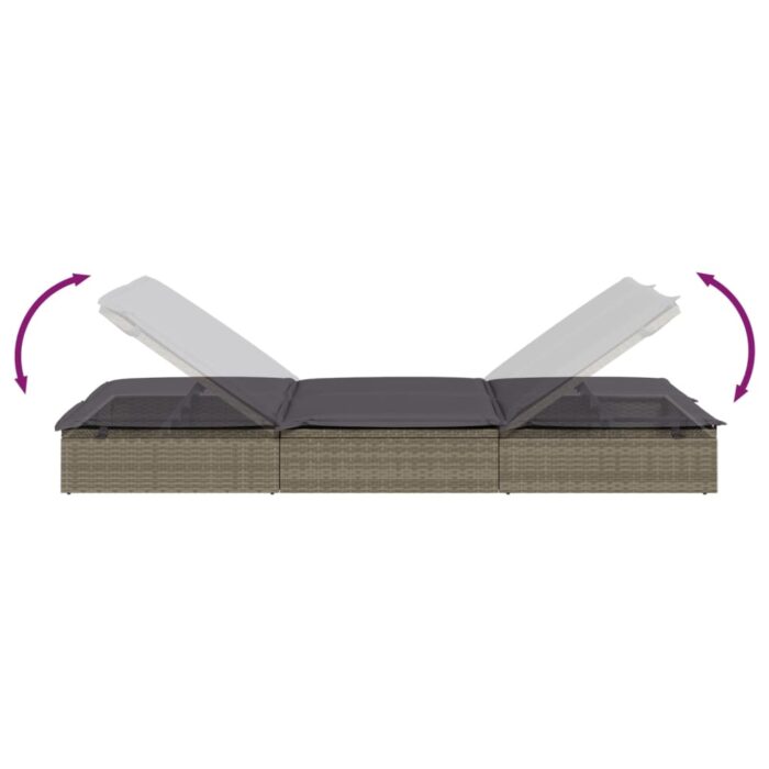 Chaise longue à 2 places avec coussins gris résine tressée – Image 7