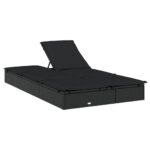 Chaise longue à 2 places avec coussins noir résine tressée – Image 5