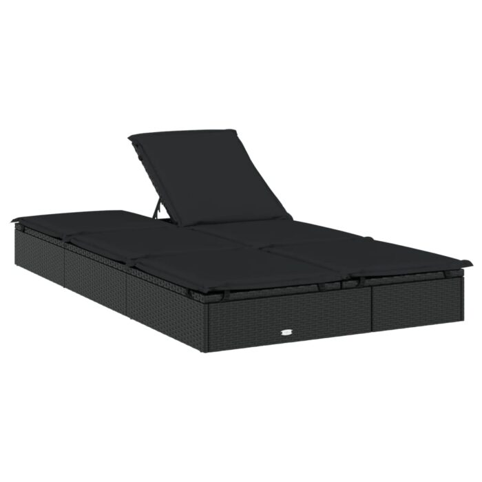 Chaise longue à 2 places avec coussins noir résine tressée – Image 5