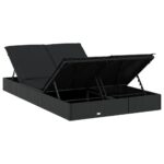 Chaise longue à 2 places avec coussins noir résine tressée – Image 6