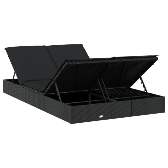 Chaise longue à 2 places avec coussins noir résine tressée – Image 6