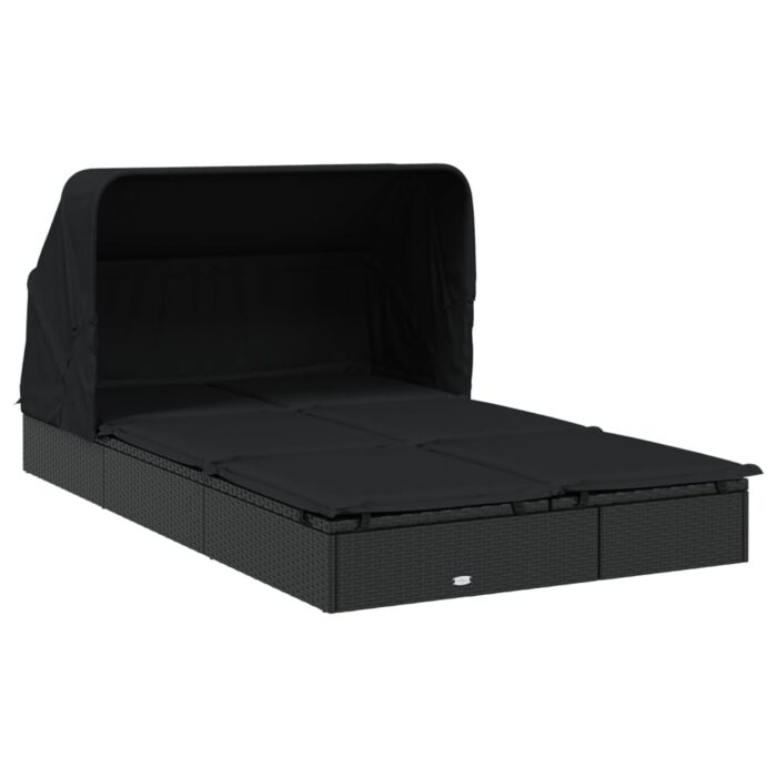 Transat 2 places avec toit pliable noir 213x118x97 cm – Image 2