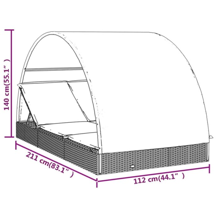 Transat 2 places avec toit rond gris 211x112x140 cm – Image 10