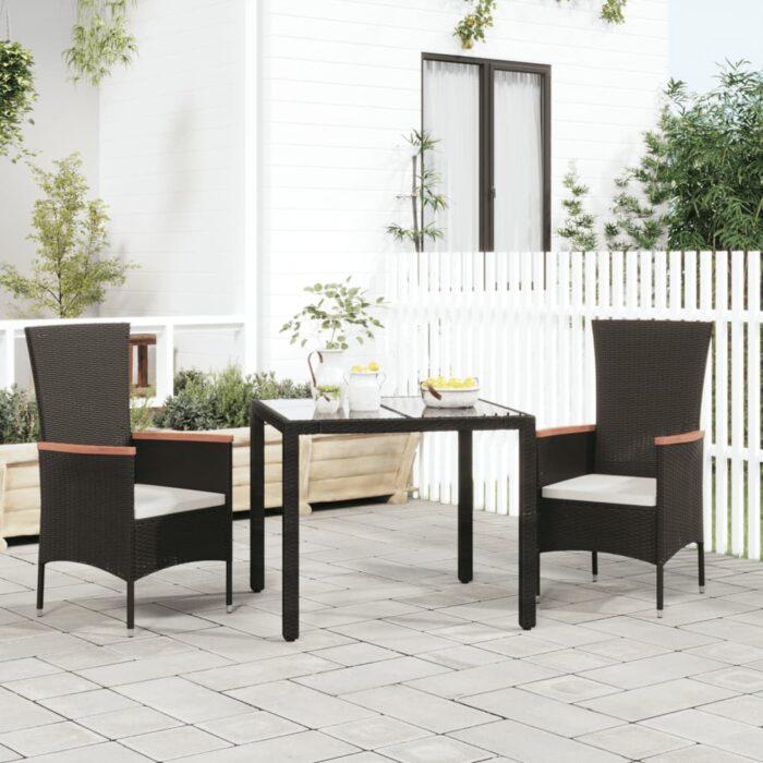 Chaises de jardin lot de 2 avec coussins Résine tressée Noir – Image 1
