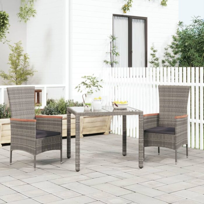Chaises de jardin avec coussins lot de 2 Résine tressée Gris – Image 1