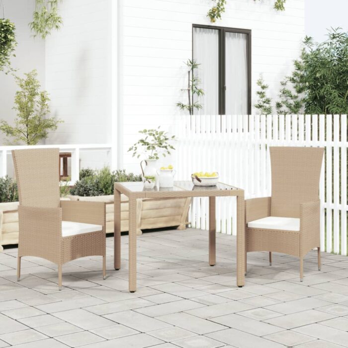 Chaises de jardin avec coussins lot de 2 Résine tressée Beige – Image 1