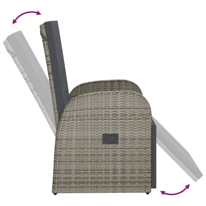 Chaise inclinable de jardin avec coussins gris résine tressée – Image 3