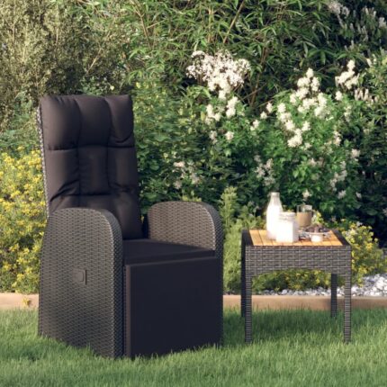 Chaise inclinable de jardin avec coussins noir résine tressée