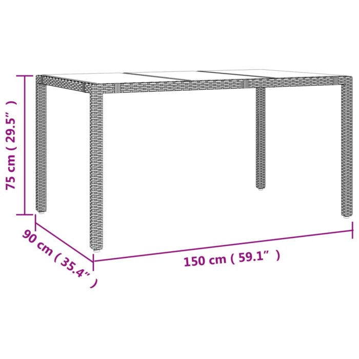 Table de jardin plateau en verre Résine tressée verre trempé – Image 4