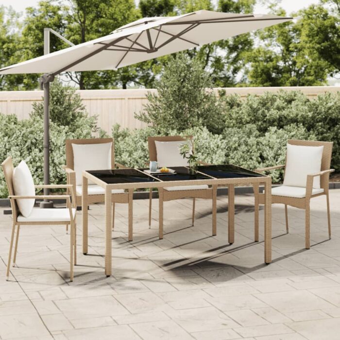 Table de jardin plateau en verre Résine tressée verre trempé – Image 1
