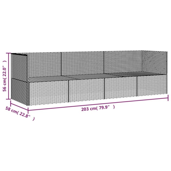 Lit de salon d'extérieur avec coussins Noir Résine tressée – Image 6