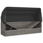 Lit de salon d'extérieur toit et coussins Gris Résine tressée – Image 7