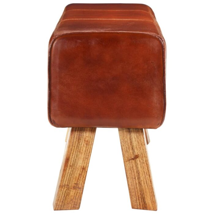 Banc de bok de gymnastique marron 110 cm cuir véritable et bois – Image 2