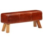 Banc de bok de gymnastique marron 110 cm cuir véritable et bois – Image 7