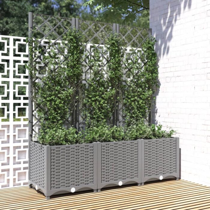 Jardinière avec treillis Gris clair 120x40x136 cm PP – Image 1