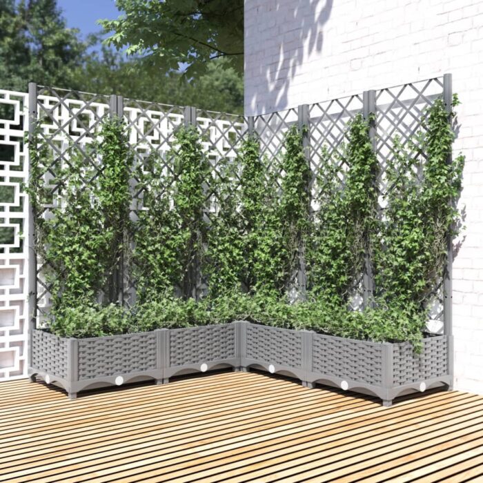 Jardinière avec treillis Gris clair 120x120x121,5 cm PP – Image 1