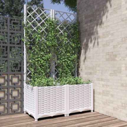 Jardinière avec treillis Blanc 80x40x136 cm PP