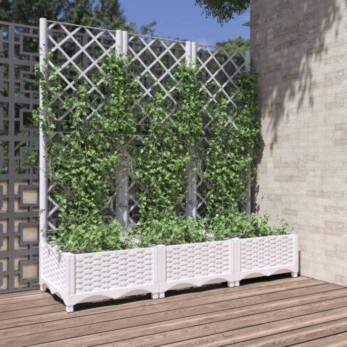 Jardinière avec treillis Blanc 120x40x121,5 cm PP – Image 1