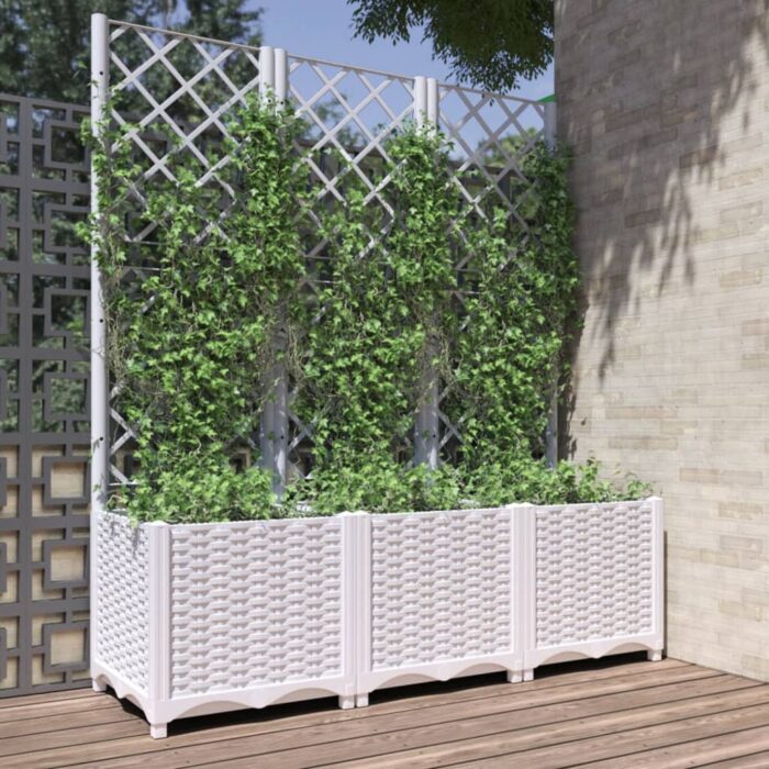 Jardinière avec treillis Blanc 120x40x136 cm PP – Image 1