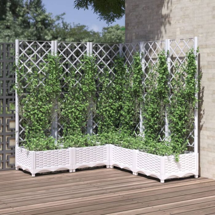 Jardinière avec treillis Blanc 120x120x121,5 cm PP – Image 1