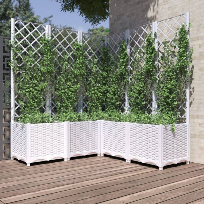 Jardinière avec treillis Blanc 120x120x136 cm PP – Image 1