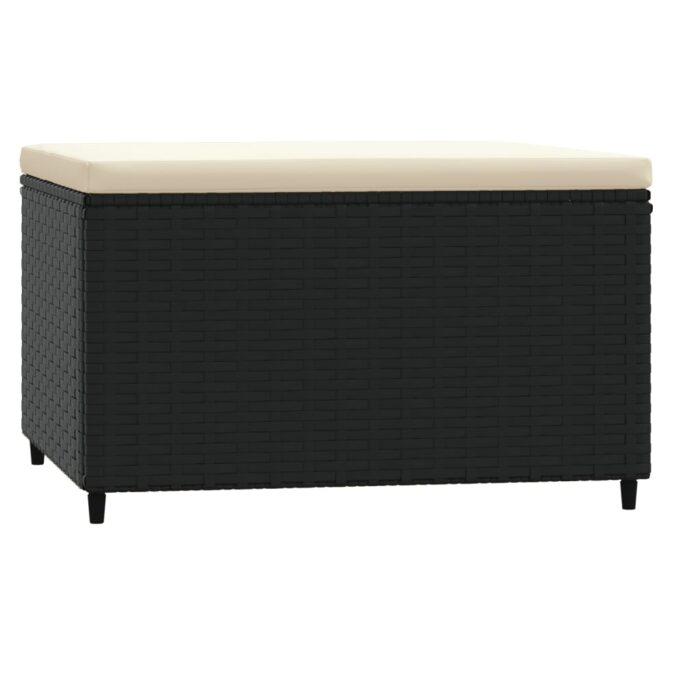 Repose-pied de jardin avec coussin noir résine tressée – Image 3