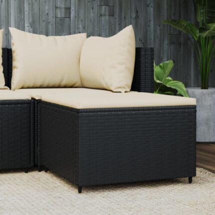 Repose-pied de jardin avec coussin noir résine tressée