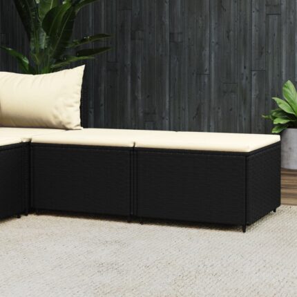 Repose-pieds de jardin et coussins lot de 2 noir résine tressée