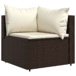 Salon de jardin 3 pcs avec coussins marron résine tressée – Image 2