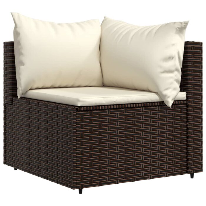 Salon de jardin 3 pcs avec coussins marron résine tressée – Image 2