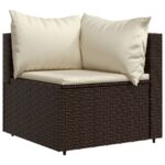 Salon de jardin 4 pcs avec coussins Marron Résine tressée – Image 2