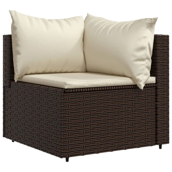 Salon de jardin 4 pcs avec coussins Marron Résine tressée – Image 2
