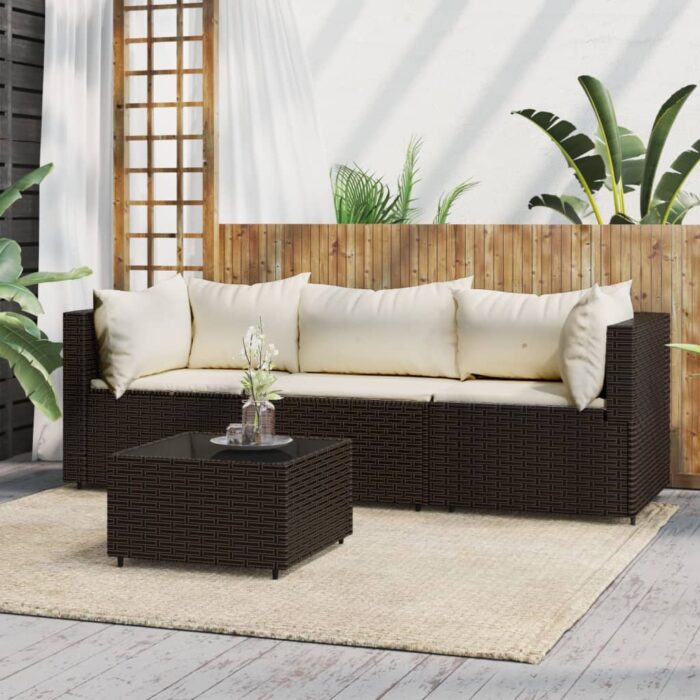 VXL8720845672515_m_en_hd_1.jpg Salon de jardin 4 pcs avec coussins Marron Résine tressée – Image 1