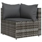Salon de jardin 3 pcs avec coussins Gris Résine tressée – Image 2