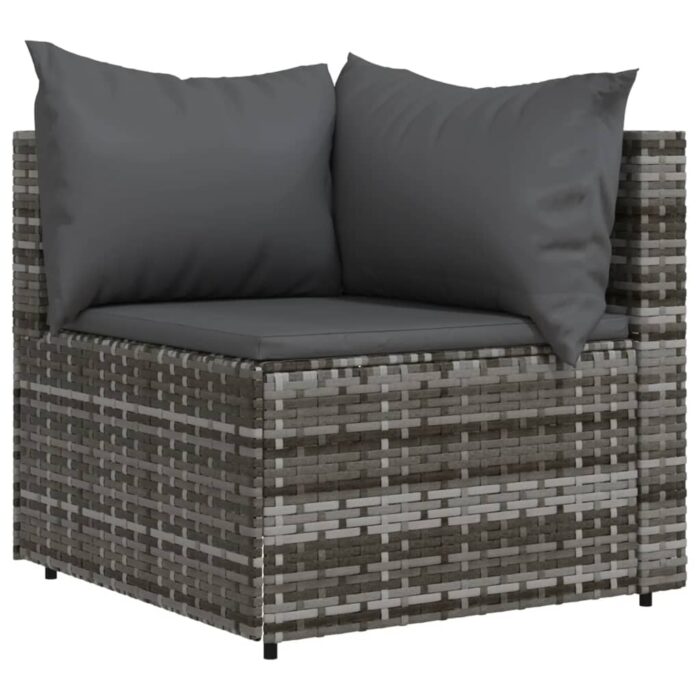 Salon de jardin 3 pcs avec coussins Gris Résine tressée – Image 2