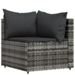 Salon de jardin 4 pcs avec coussins Gris Résine tressée – Image 2