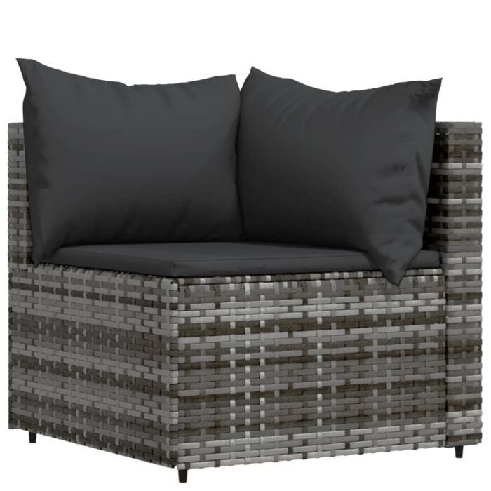 Salon de jardin 4 pcs avec coussins Gris Résine tressée – Image 2