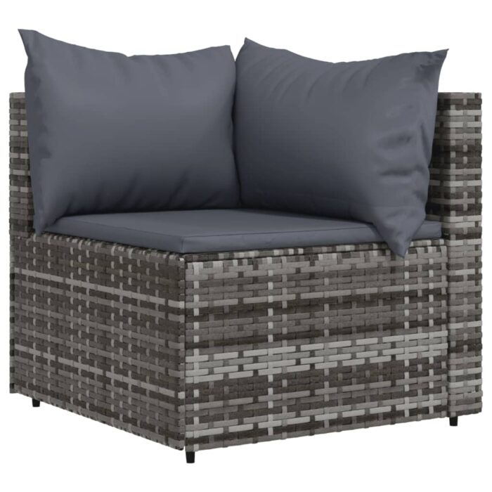 Salon de jardin 3 pcs avec coussins Gris Résine tressée – Image 2
