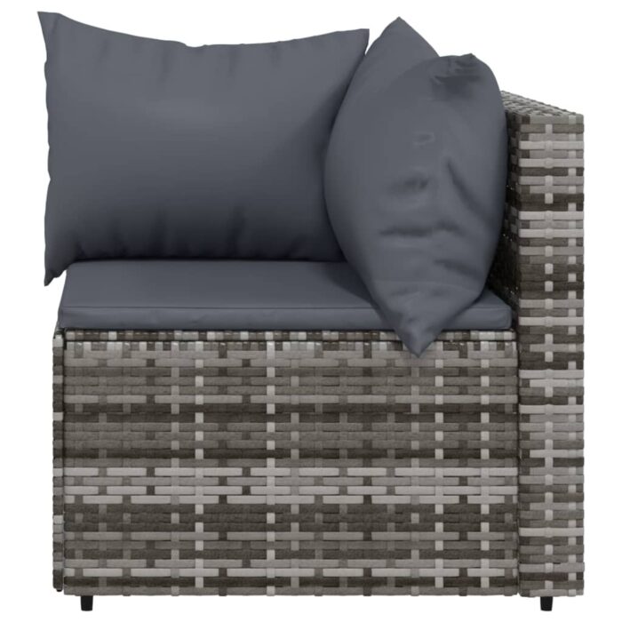Salon de jardin 3 pcs avec coussins Gris Résine tressée – Image 3