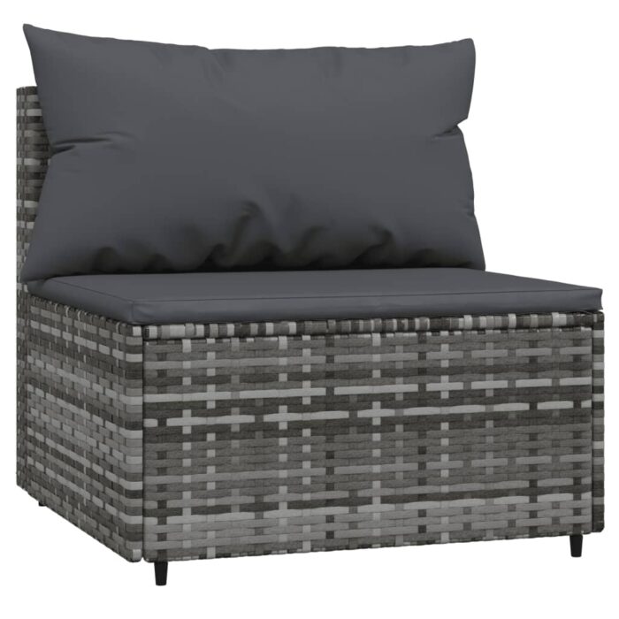 Salon de jardin 3 pcs avec coussins Gris Résine tressée – Image 4