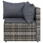 Salon de jardin 4 pcs avec coussins Gris Résine tressée – Image 3