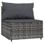 Salon de jardin 4 pcs avec coussins Gris Résine tressée – Image 4