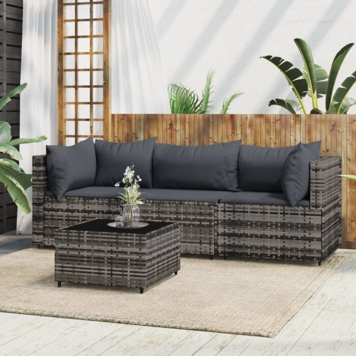 VXL8720845672676_m_en_hd_1.jpg Salon de jardin 4 pcs avec coussins Gris Résine tressée – Image 1