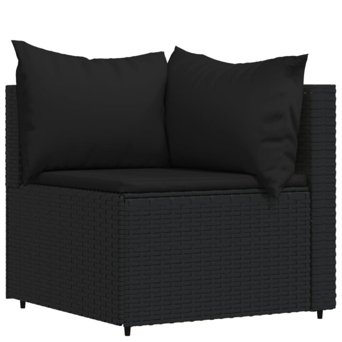 Salon de jardin 3 pcs avec coussins Noir Résine tressée – Image 2