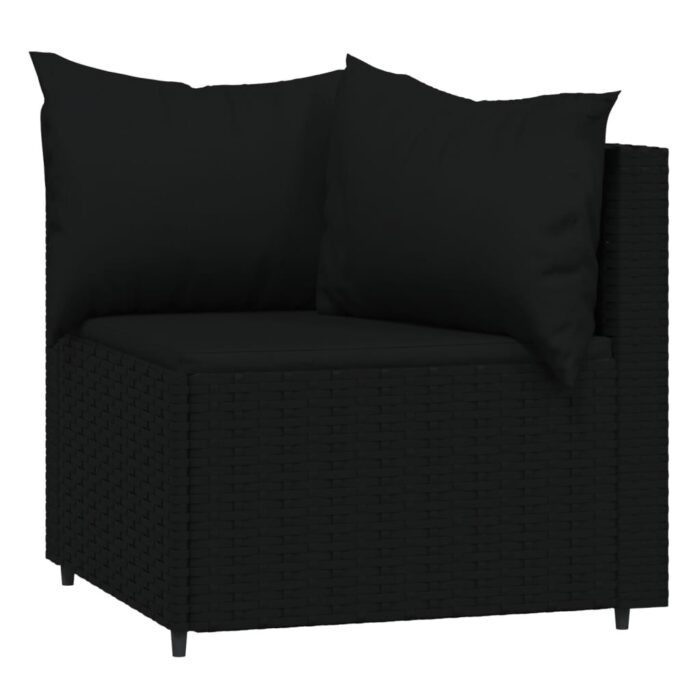 Salon de jardin 3 pcs avec coussins Noir Résine tressée – Image 2